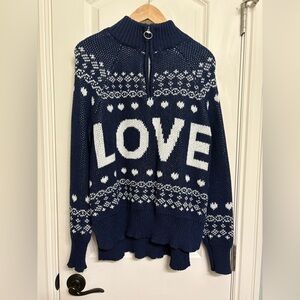 Aerie Navy LOVE Patterned Turtleneck Sweater